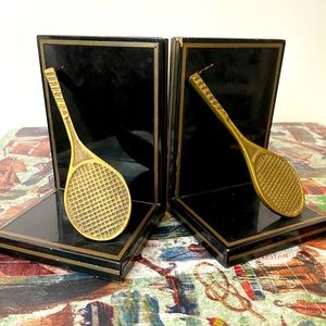 VINTAGE 80s 🎾 Black and Gold TENNIS BOOKENDS
